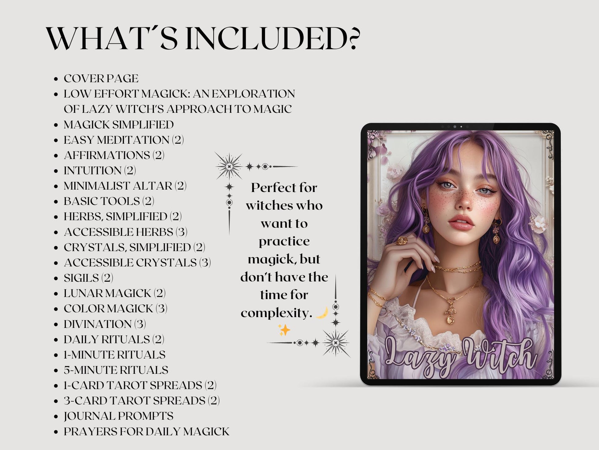 Lazy Wich Bundle.The most complete. Guide to Low-Effort Witchcraft, easy Spells, Rituals, Affirmations, Journal Prompts, and More! Printable