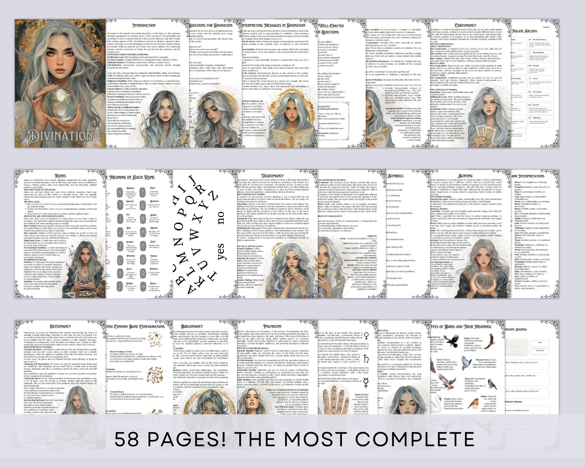 Divination Bundle. The Most Complete. Beautiful pages for your Grimoire or Book Of Shadows. Printable.