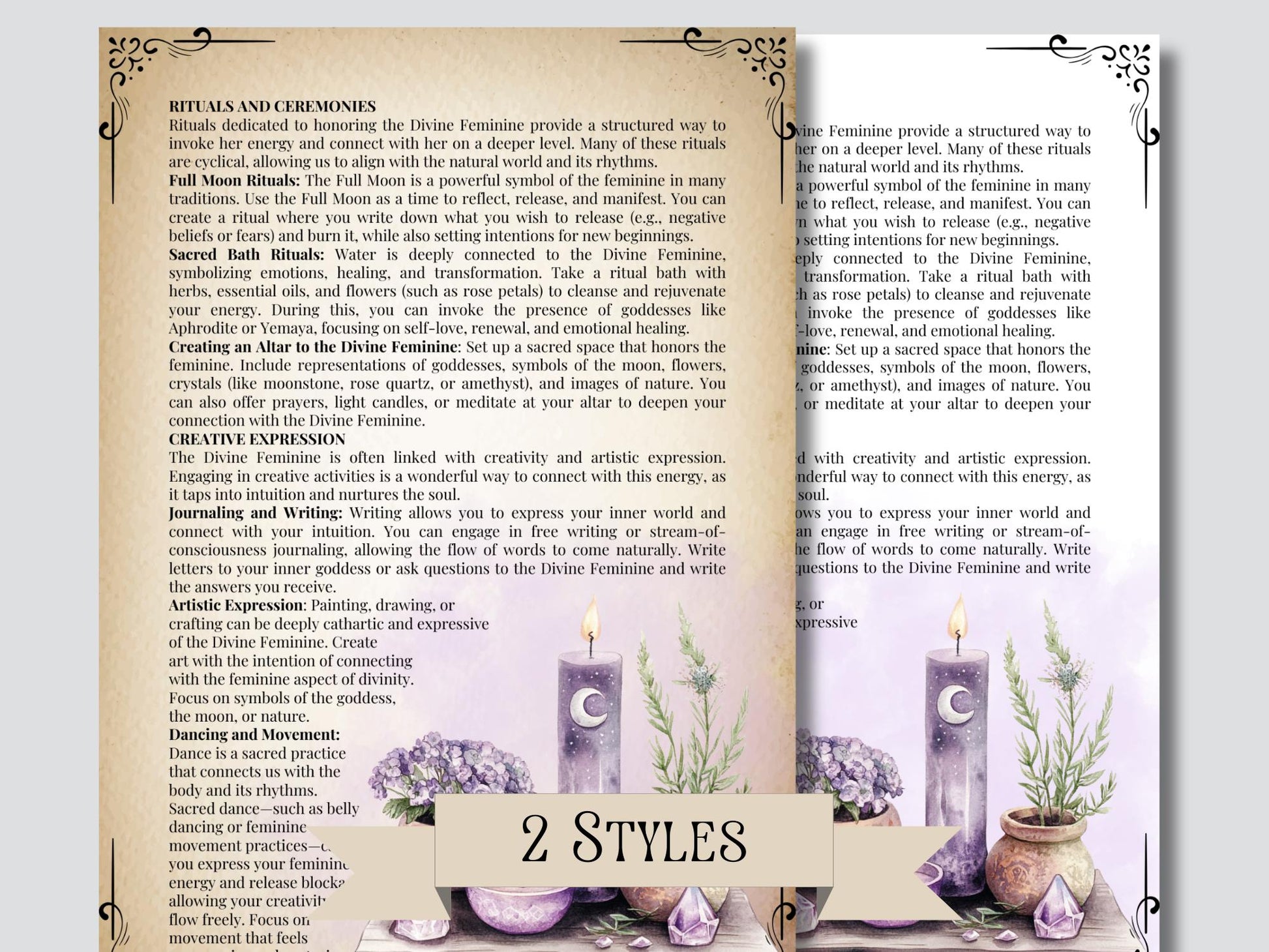 Divine Feminine Bundle. Rituals, Correspondences, Sacred Dance, Affirmations, Meditation, Shadow aspects prompts, and More! - Printable
