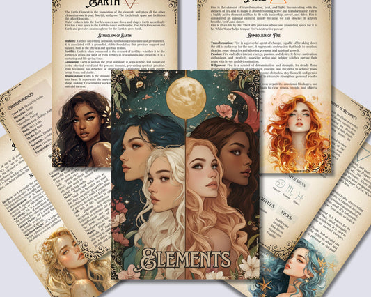 Elements Guide & Worksheet. Basic Guide to Using the Elemental Magick in Witchcraft. Beautiful Printable Pages