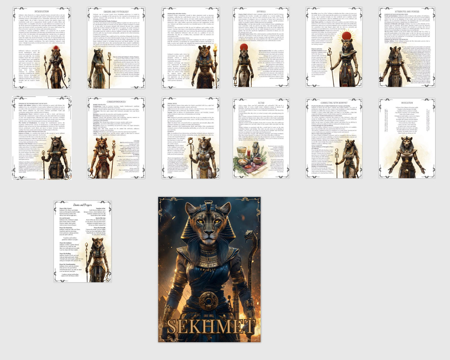 Sekhmet. Warrior goddess of destruction, healing, and war. Beautiful pages for your Grimoire or Book Of Shadows. Printable.