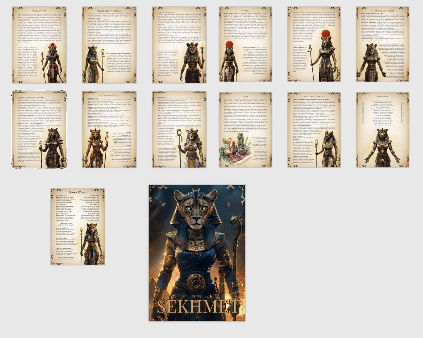 Sekhmet. Warrior goddess of destruction, healing, and war. Beautiful pages for your Grimoire or Book Of Shadows. Printable.
