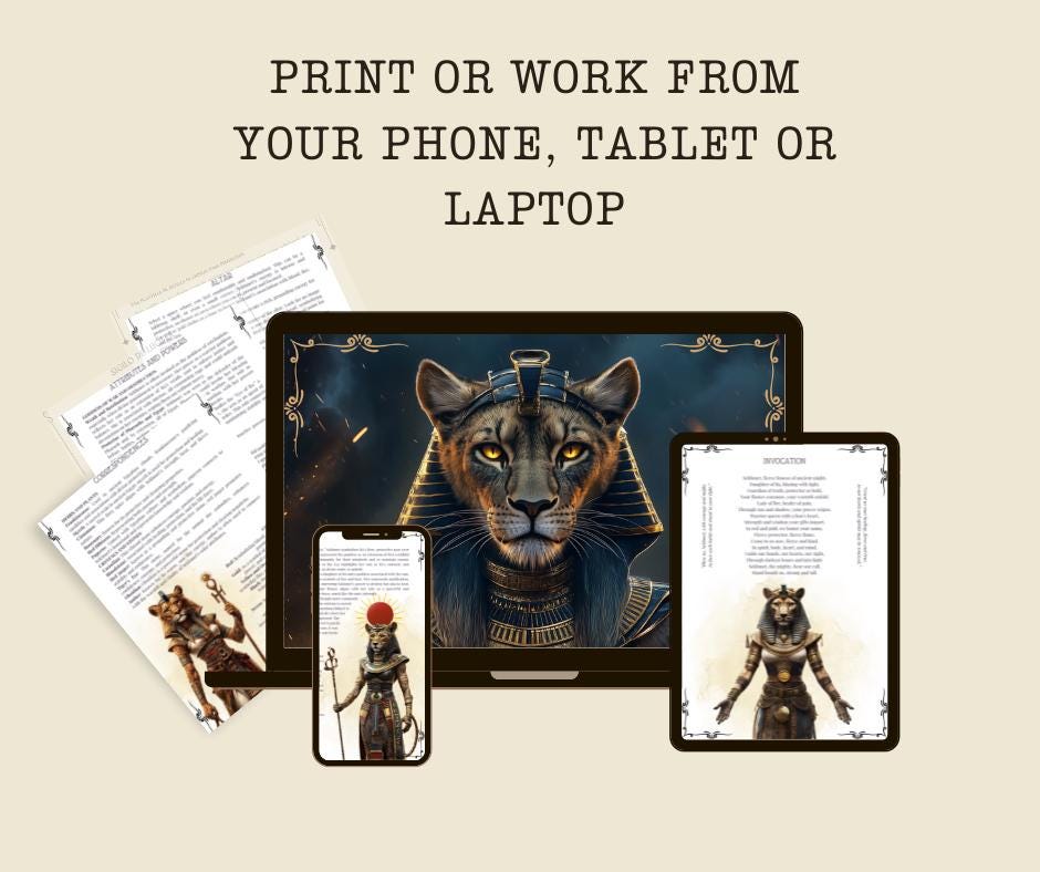 Sekhmet. Warrior goddess of destruction, healing, and war. Beautiful pages for your Grimoire or Book Of Shadows. Printable.