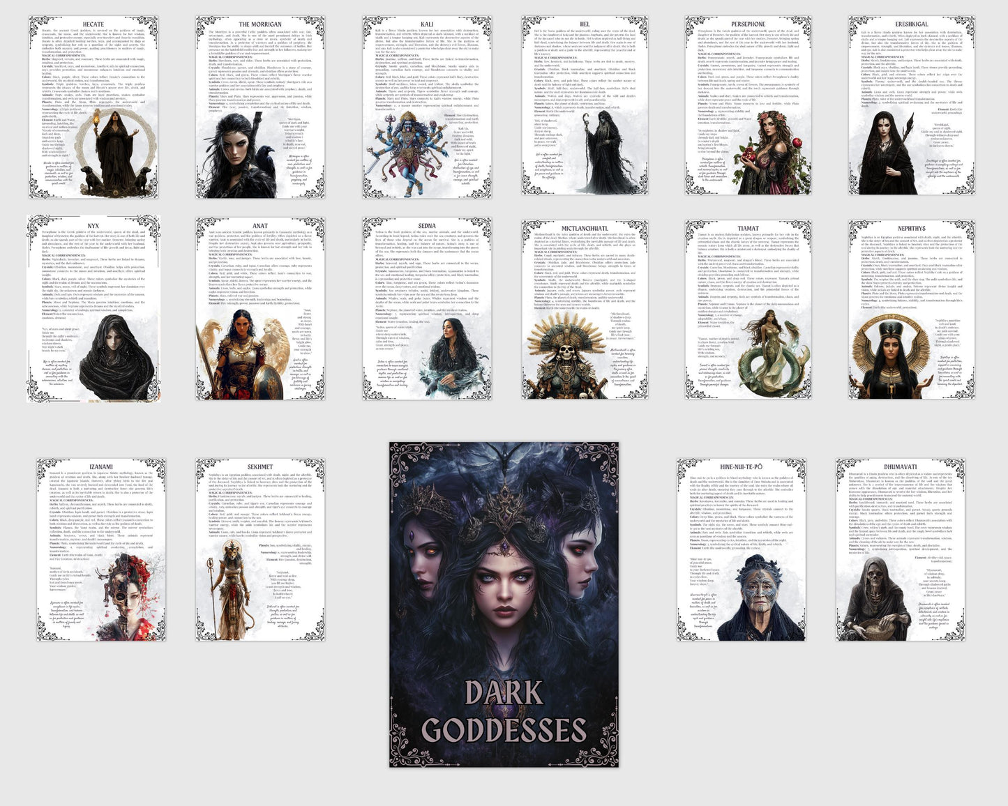 Dark Goddesses. Beautiful pages for your Grimoire or Book Of Shadows. Printable.