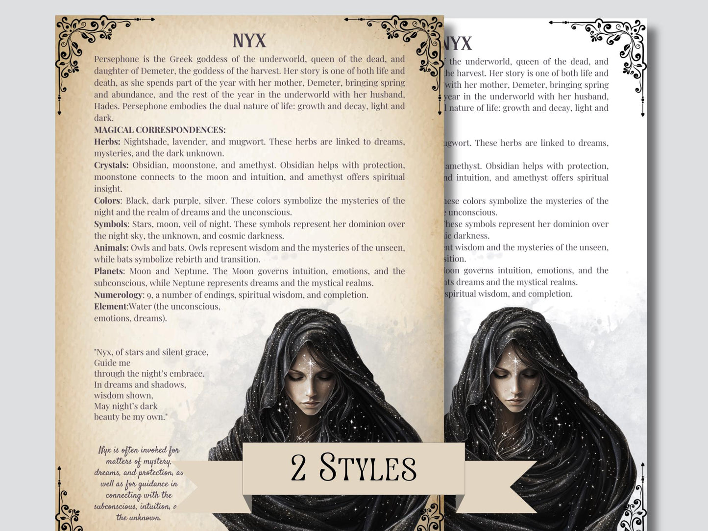 Dark Goddesses. Beautiful pages for your Grimoire or Book Of Shadows. Printable.