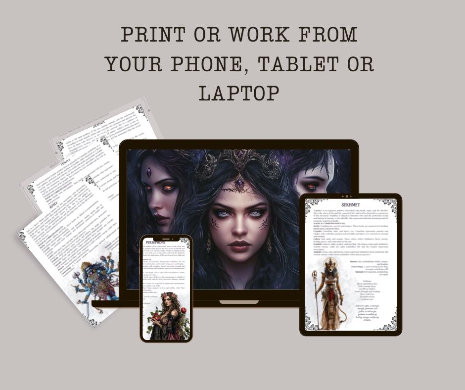Dark Goddesses. Beautiful pages for your Grimoire or Book Of Shadows. Printable.