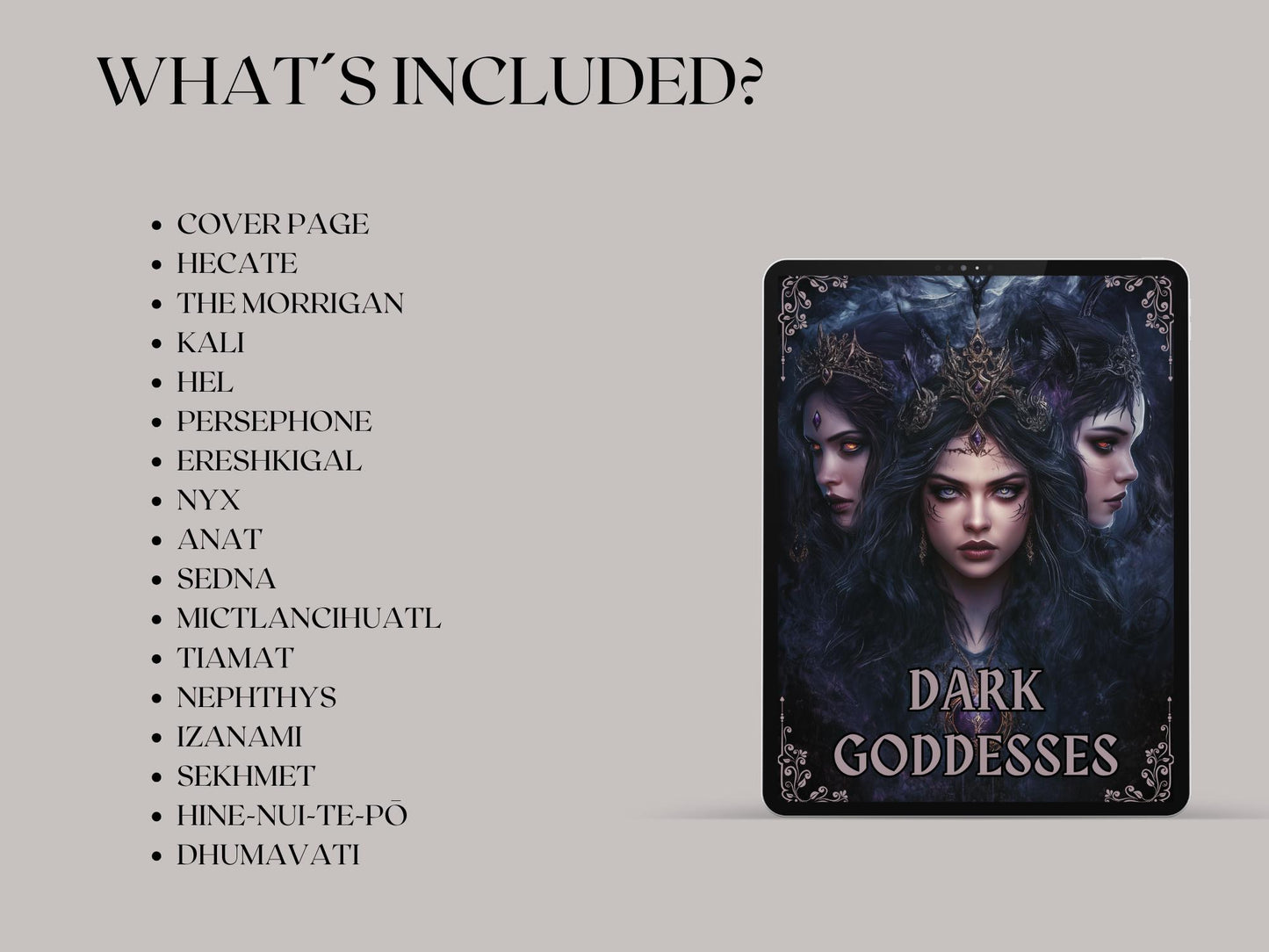 Dark Goddesses. Beautiful pages for your Grimoire or Book Of Shadows. Printable.