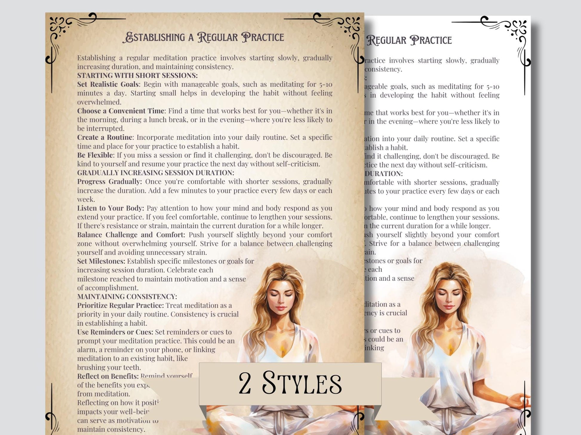 Meditation Guide. Breathing Techniques, Styles, Affirmations, Journal Prompts, Meditation Scripts, and more! Printable