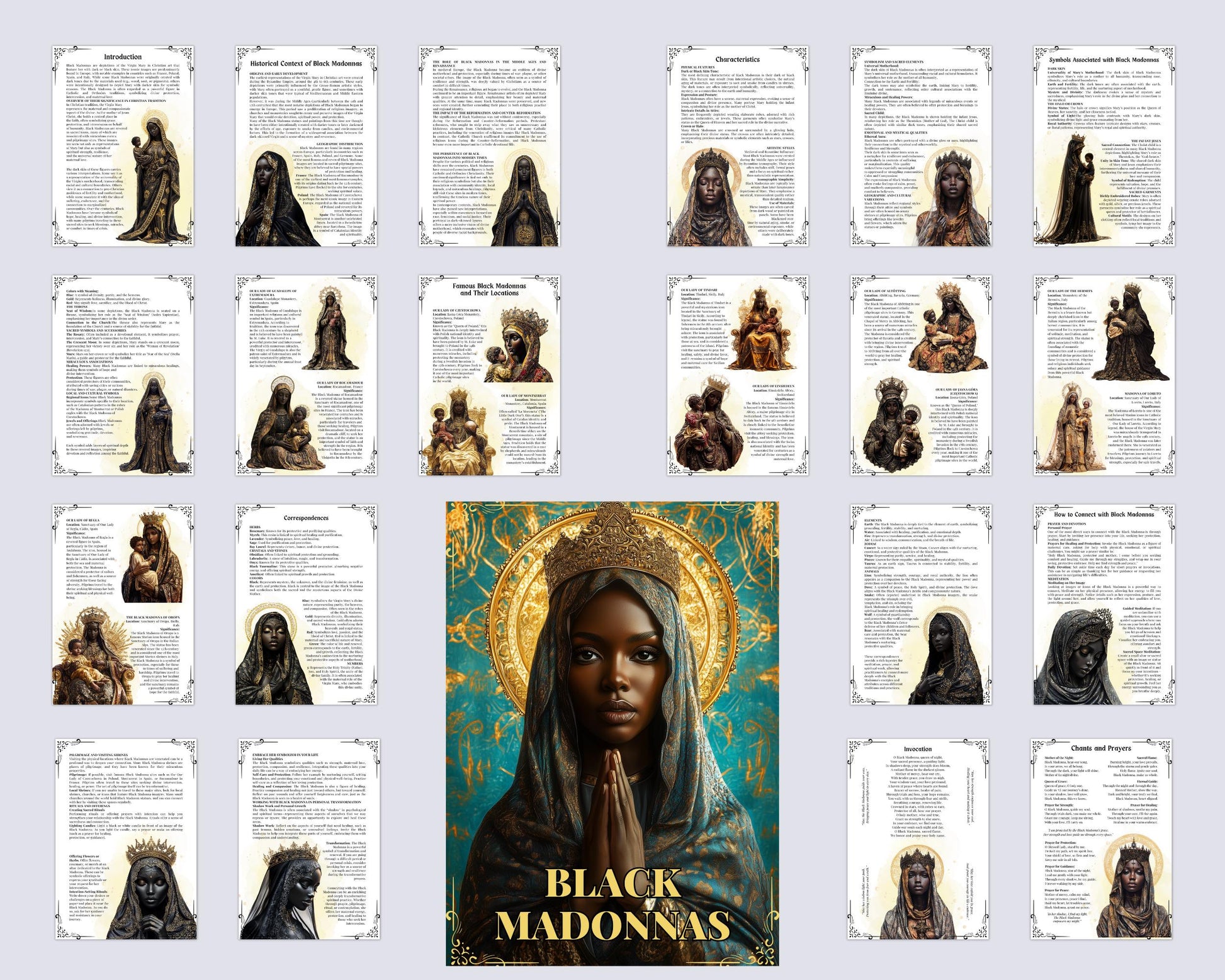 Black Madonnas. Beautiful pages for your Grimoire or Book Of Shadows. Printable.