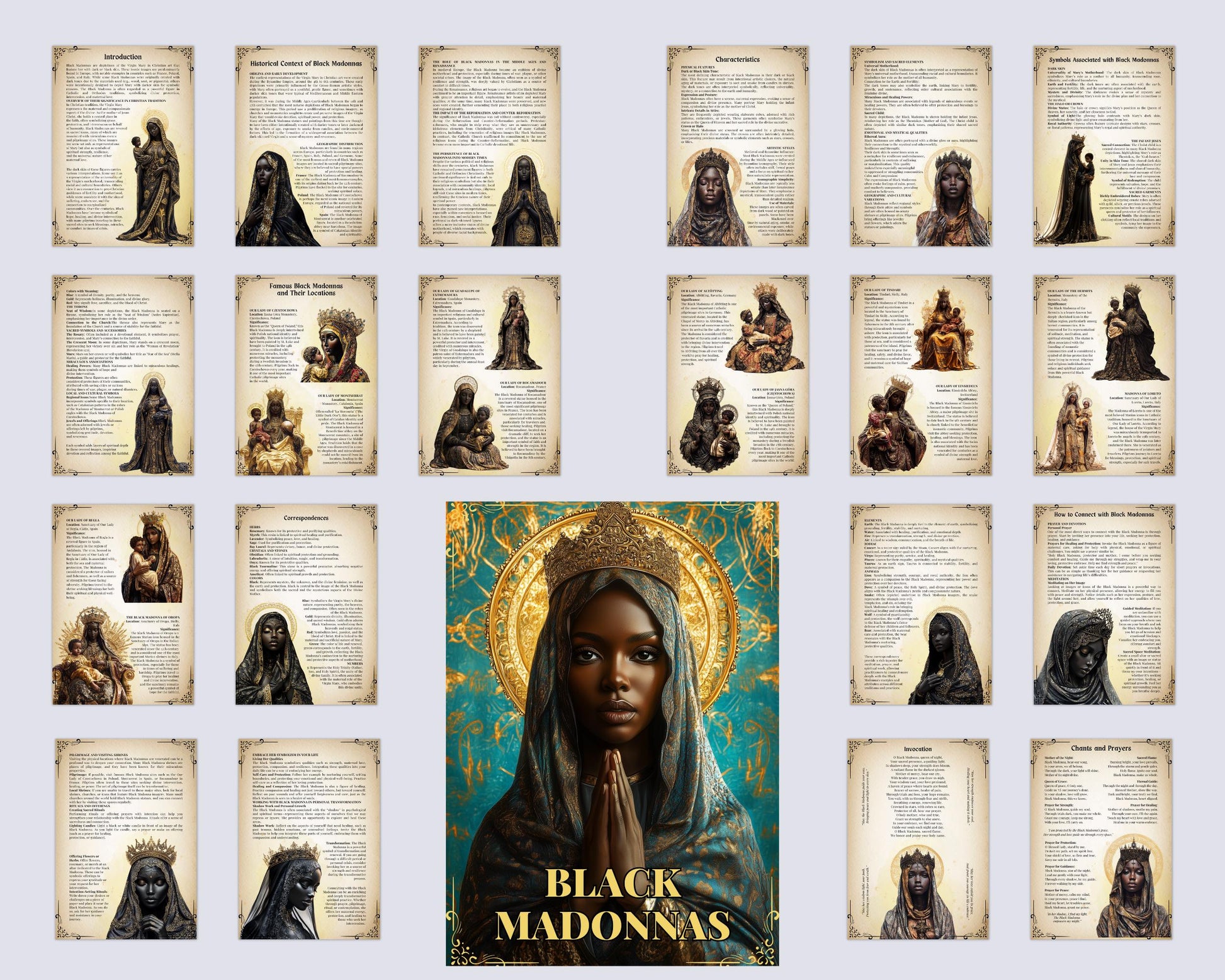 Black Madonnas. Beautiful pages for your Grimoire or Book Of Shadows. Printable.
