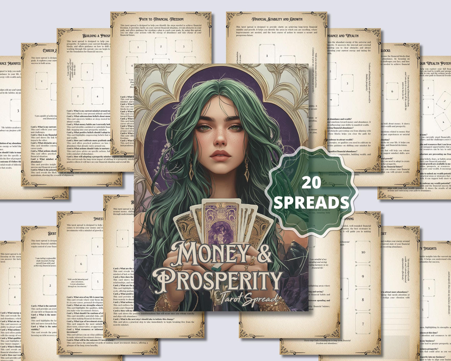 Money and Prosperity Tarot Spreads Journal. 20 Tarot Spreads to unlock your financial potential. Printable