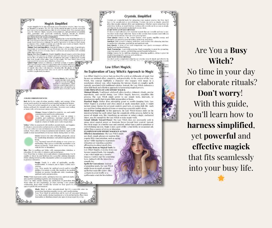 Lazy Wich Bundle.The most complete. Guide to Low-Effort Witchcraft, easy Spells, Rituals, Affirmations, Journal Prompts, and More! Printable