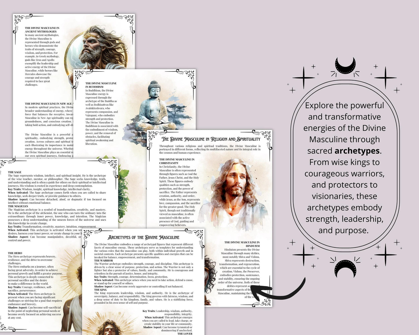 Divine Masculine Bundle. Rituals, Correspondences, Affirmations, Shadow aspects prompts, and More! Printable