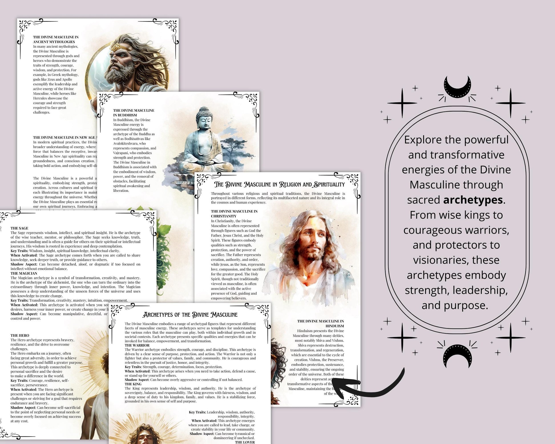 Divine Masculine Bundle. Rituals, Correspondences, Affirmations, Shadow aspects prompts, and More! Printable