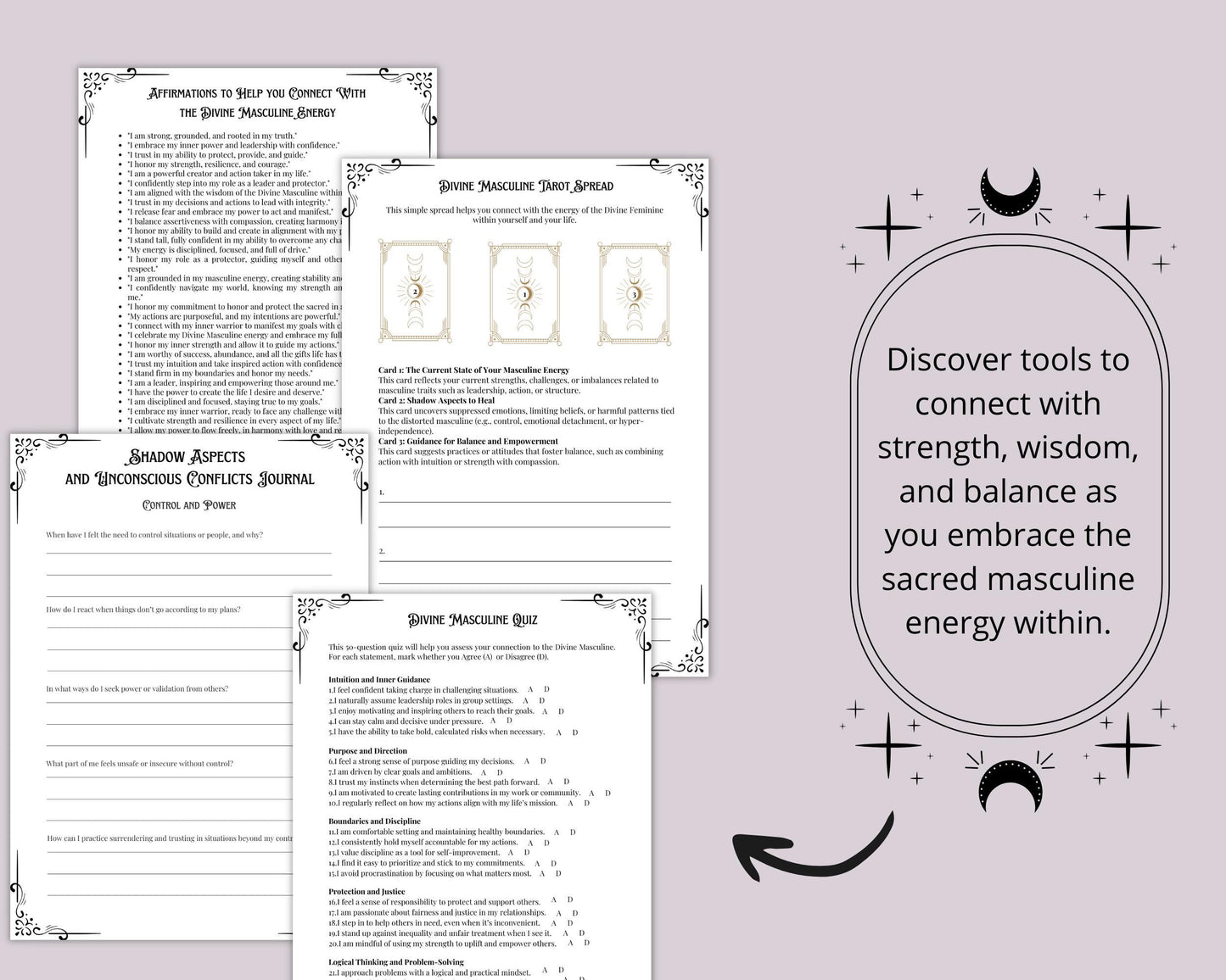 Divine Masculine Bundle. Rituals, Correspondences, Affirmations, Shadow aspects prompts, and More! Printable