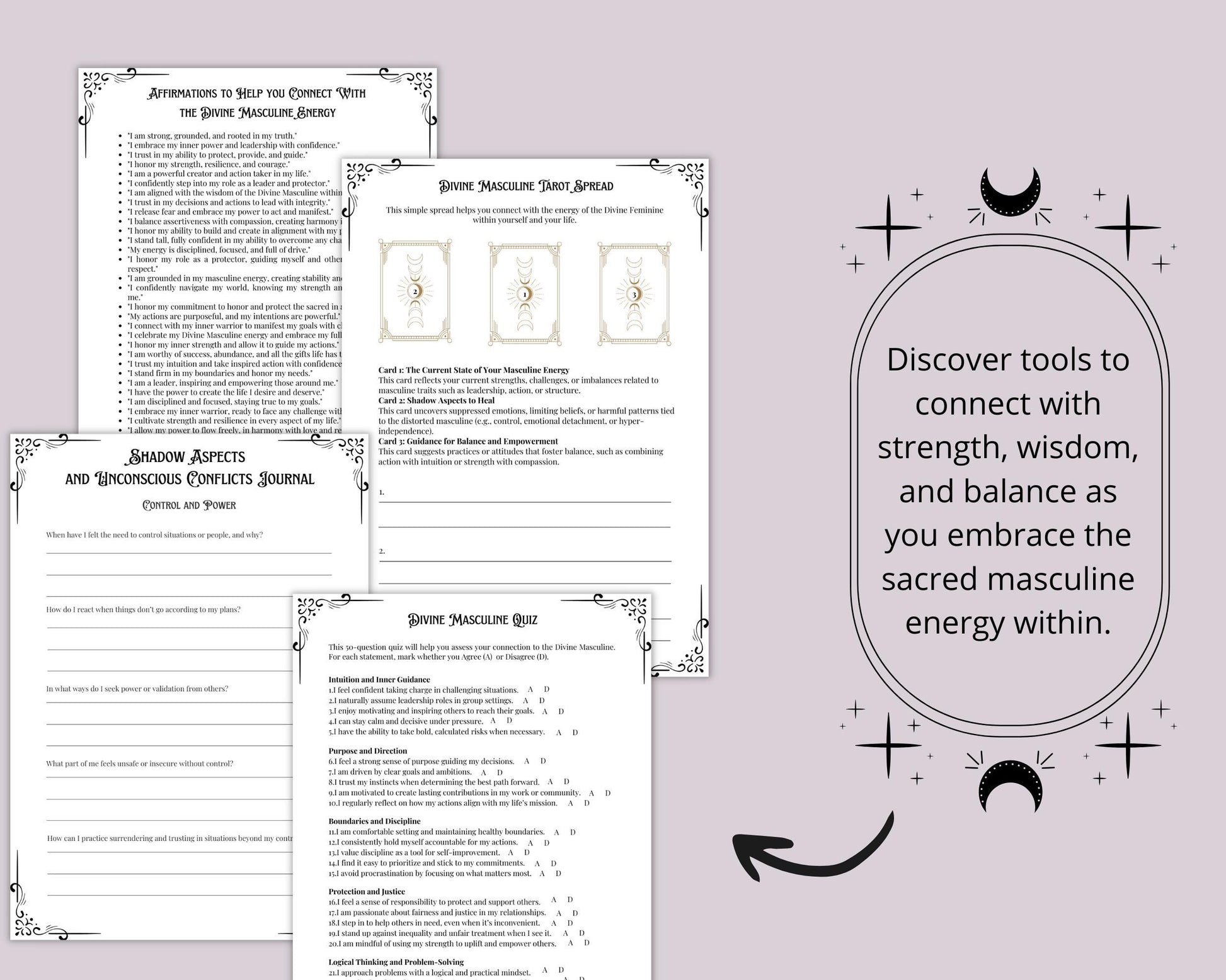 Divine Masculine Bundle. Rituals, Correspondences, Affirmations, Shadow aspects prompts, and More! Printable