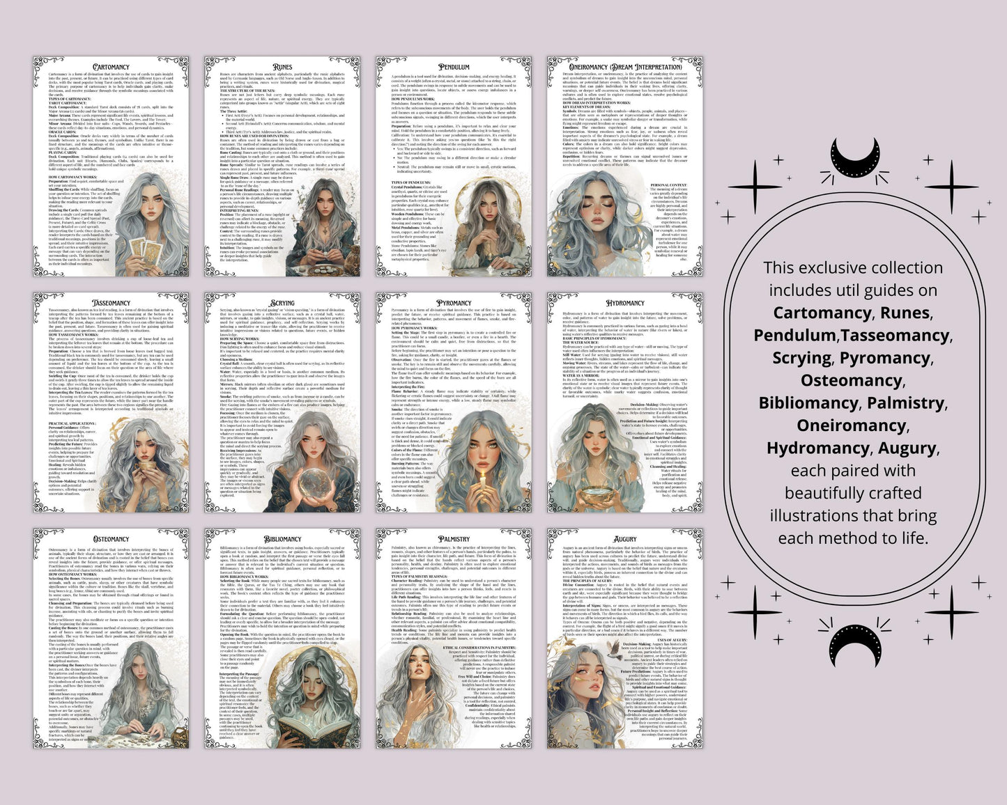 Divination Bundle. The Most Complete. Beautiful pages for your Grimoire or Book Of Shadows. Printable.