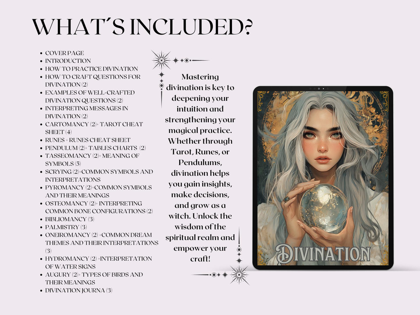 Divination Bundle. The Most Complete. Beautiful pages for your Grimoire or Book Of Shadows. Printable.
