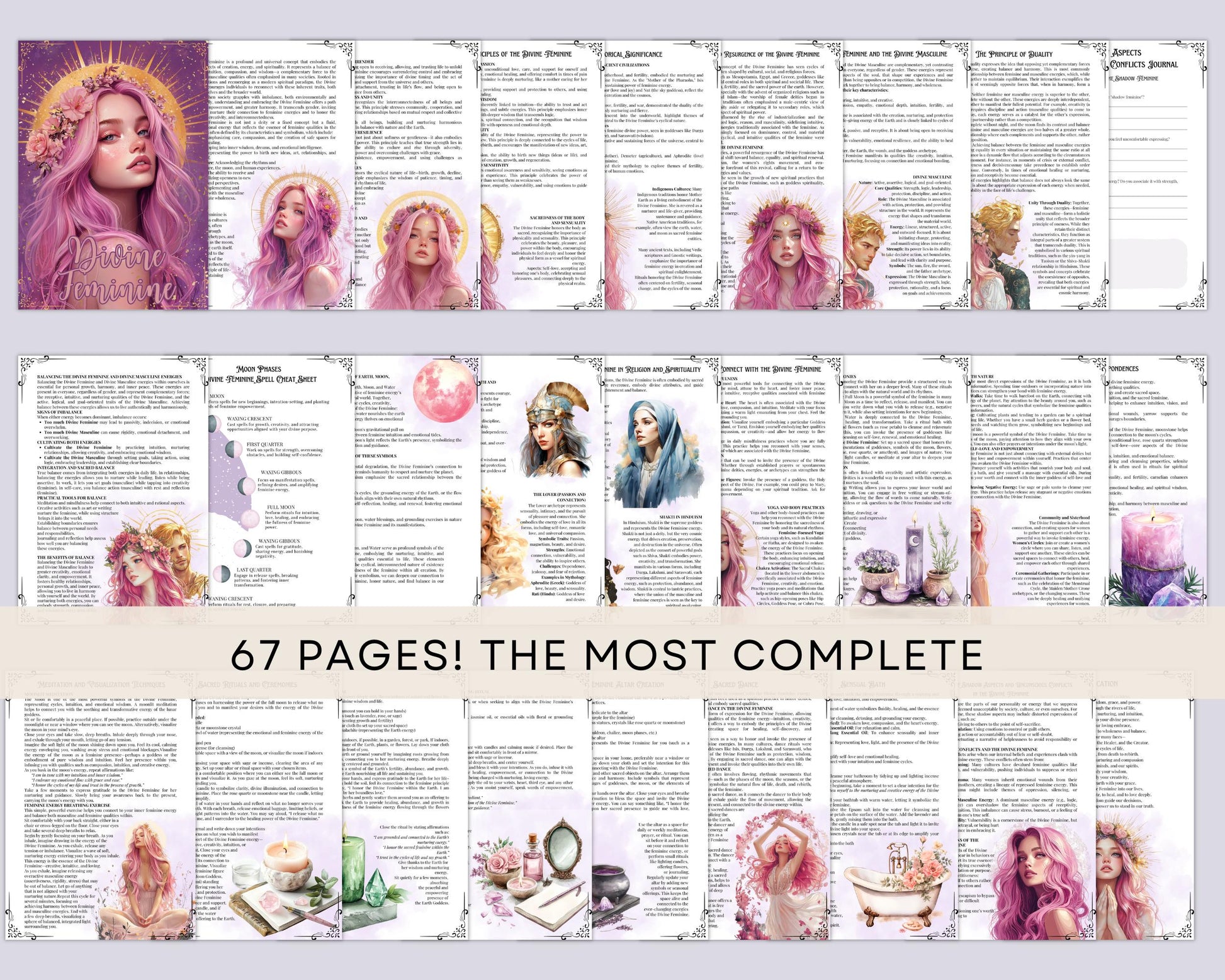 Divine Feminine Bundle. Rituals, Correspondences, Sacred Dance, Affirmations, Meditation, Shadow aspects prompts, and More! - Printable