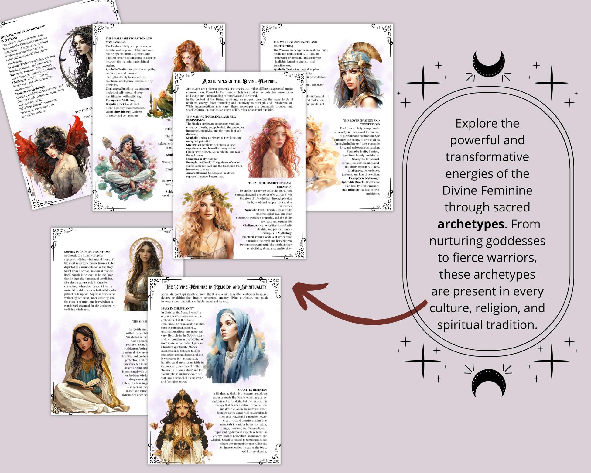Divine Feminine Bundle. Rituals, Correspondences, Sacred Dance, Affirmations, Meditation, Shadow aspects prompts, and More! - Printable