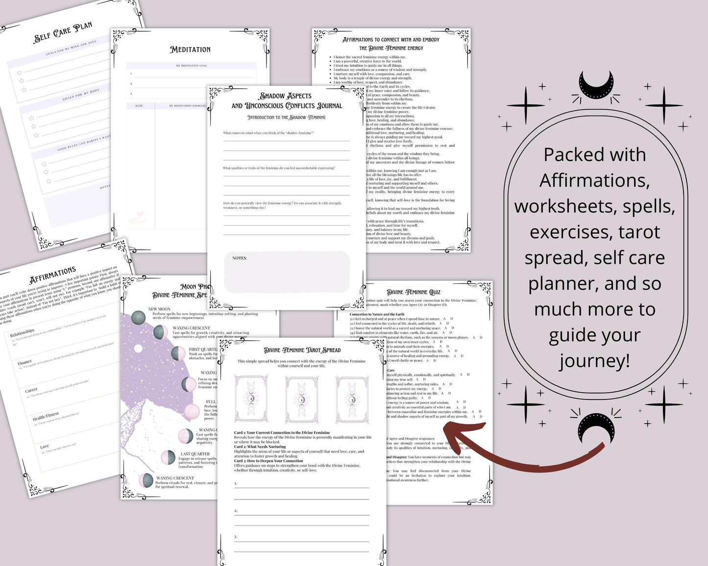 Divine Feminine Bundle. Rituals, Correspondences, Sacred Dance, Affirmations, Meditation, Shadow aspects prompts, and More! - Printable