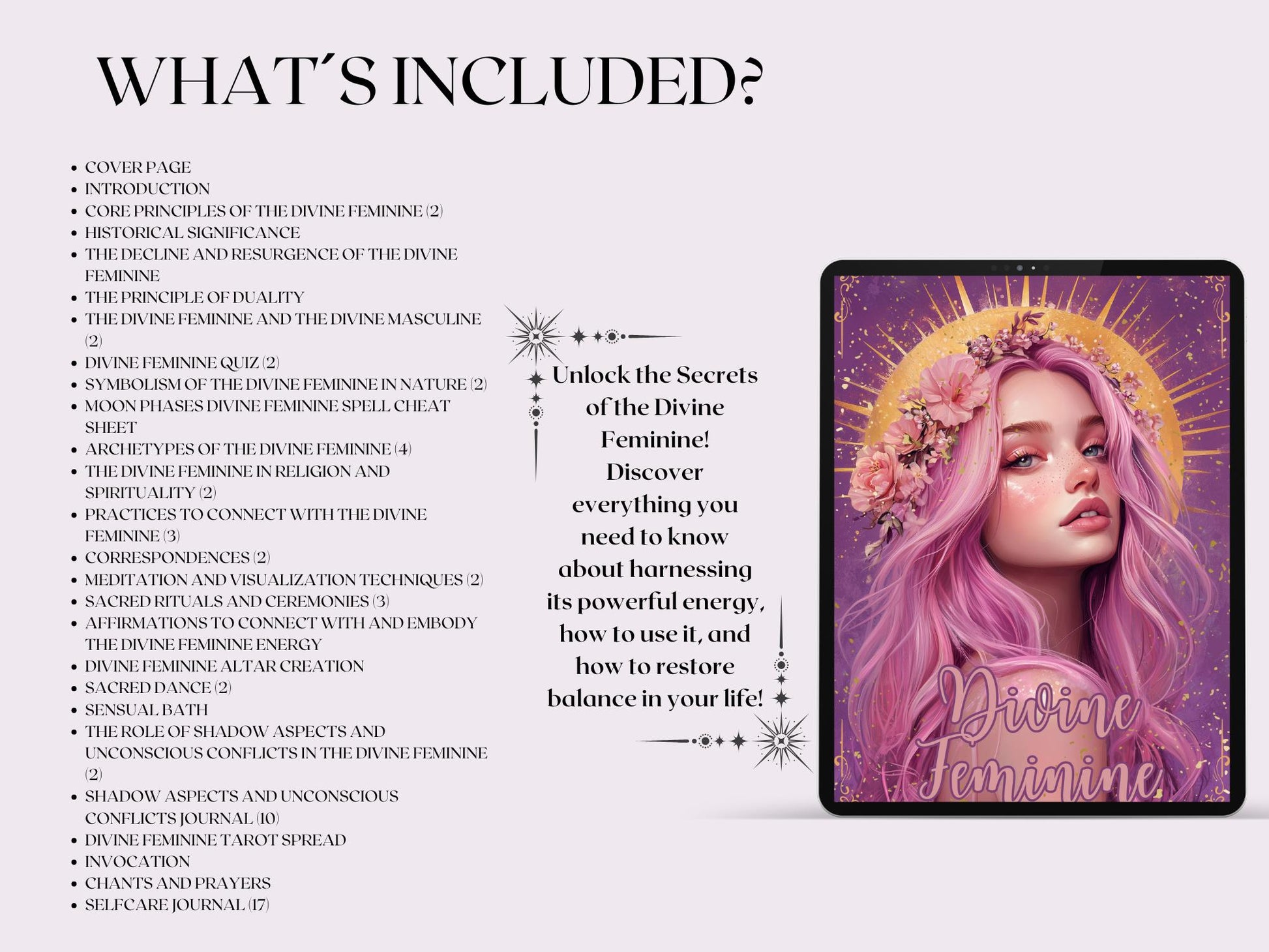 Divine Feminine Bundle. Rituals, Correspondences, Sacred Dance, Affirmations, Meditation, Shadow aspects prompts, and More! - Printable