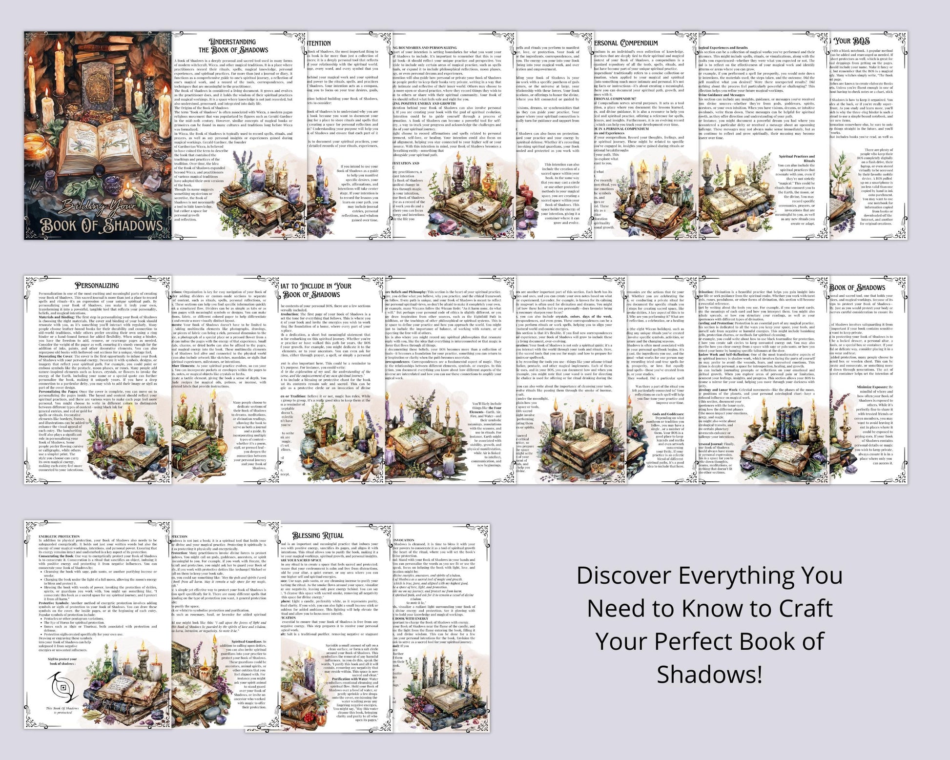 How to make a Book Of Shadows + BONUS (BOS dividers pages). Beautiful pages. Instant download.