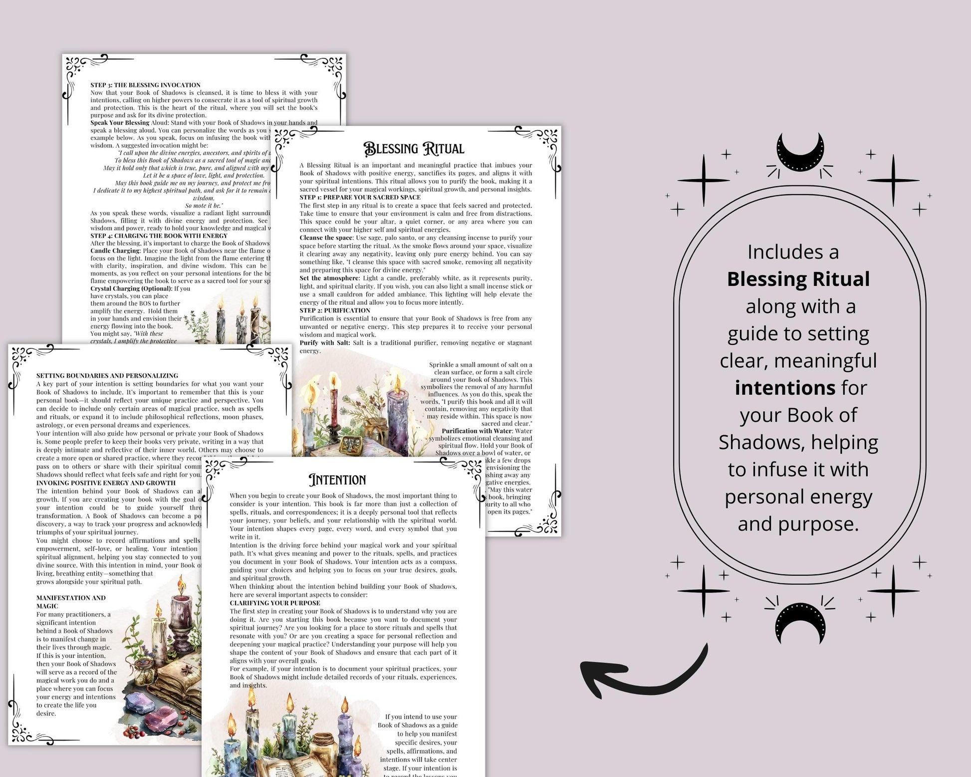 How to make a Book Of Shadows + BONUS (BOS dividers pages). Beautiful pages. Instant download.