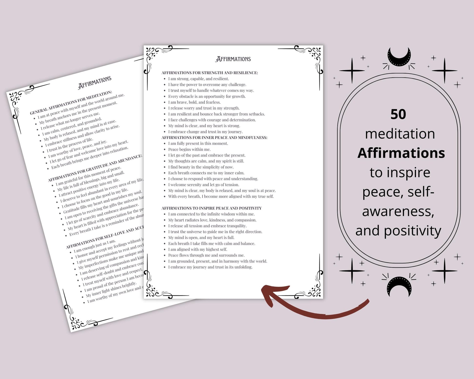 Meditation Guide. Breathing Techniques, Styles, Affirmations, Journal Prompts, Meditation Scripts, and more! Printable