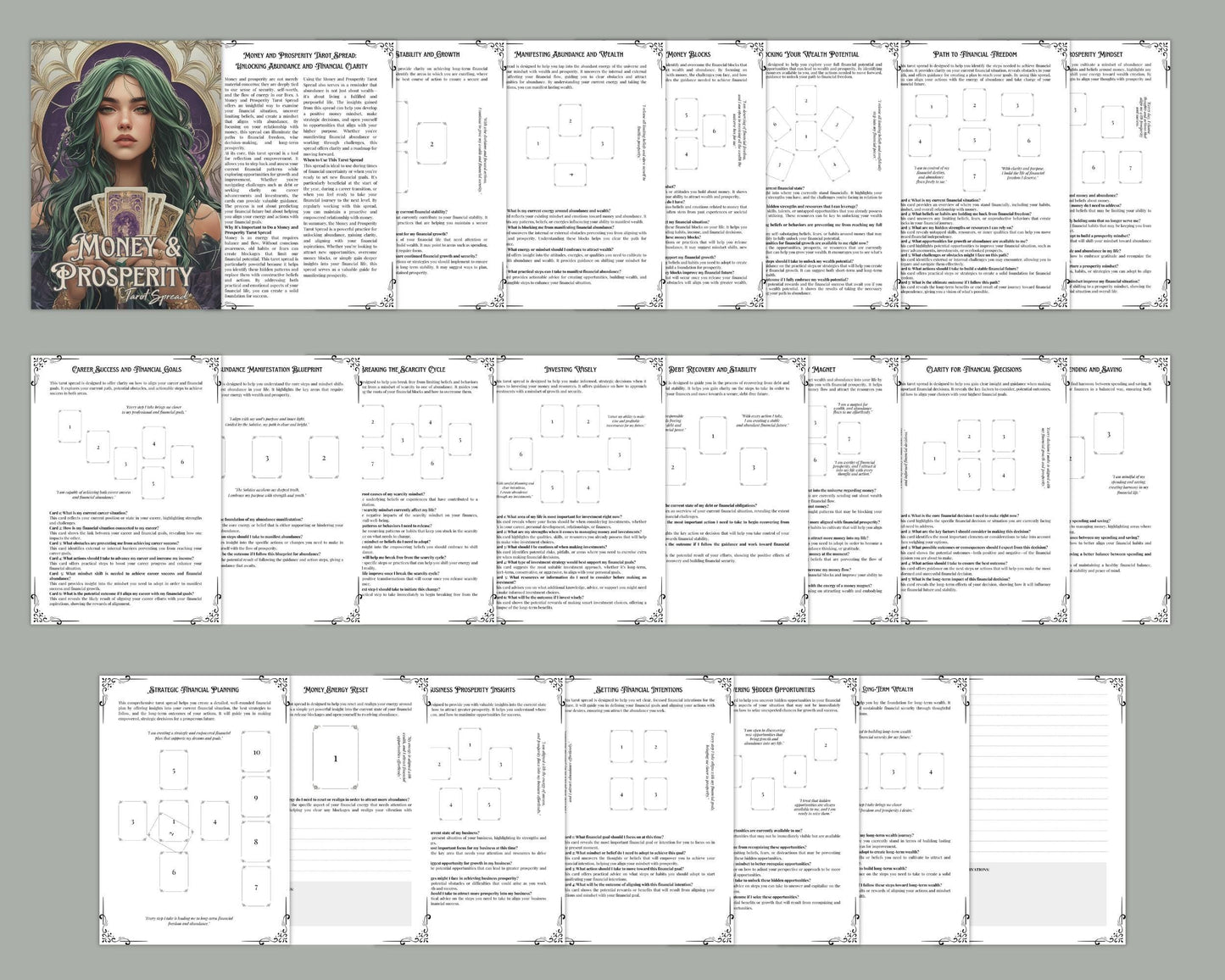 Money and Prosperity Tarot Spreads Journal. 20 Tarot Spreads to unlock your financial potential. Printable