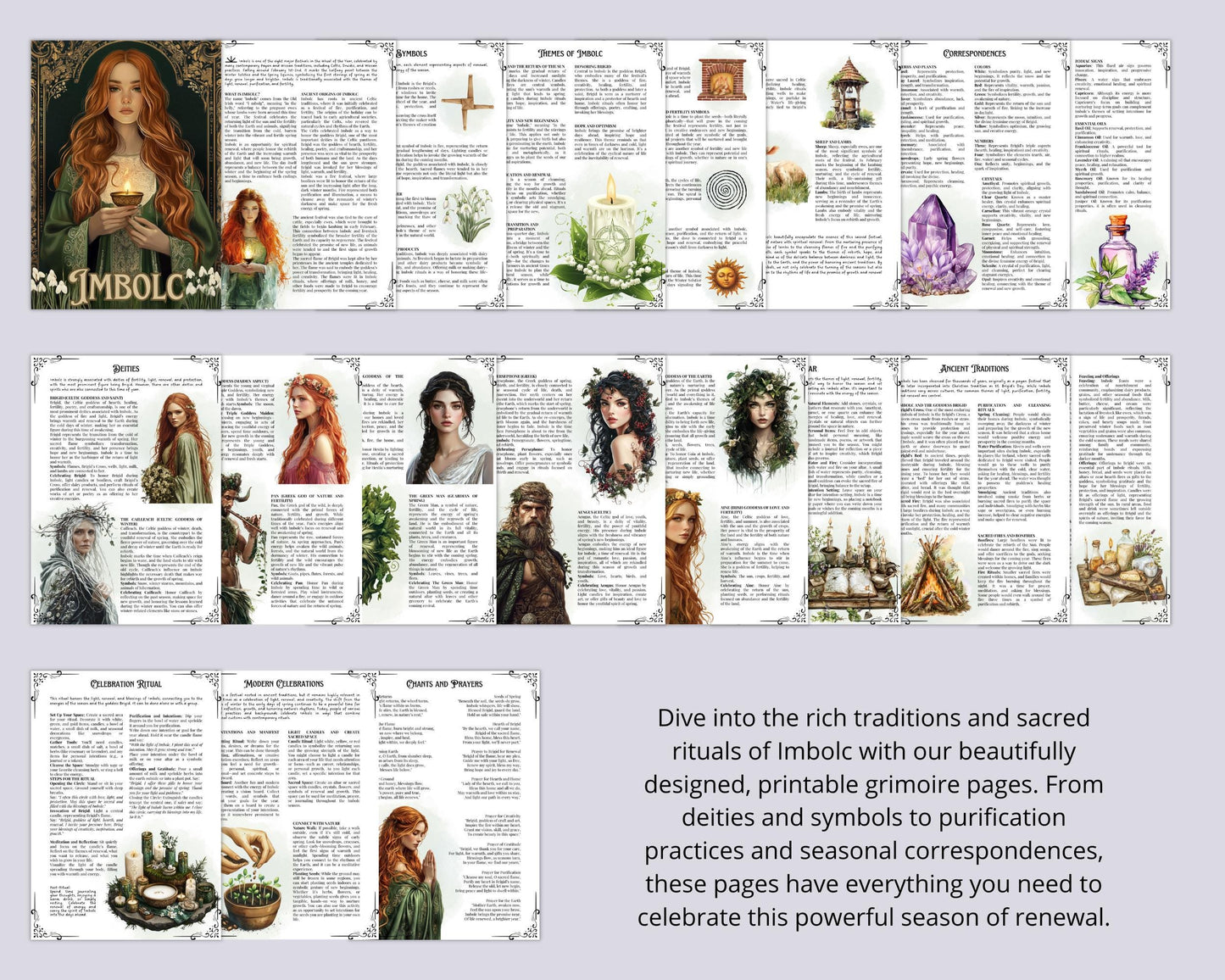 Imbolc. Beautiful pages for your Grimoire or Book Of Shadows. Printable. Imbolc Sabbat.