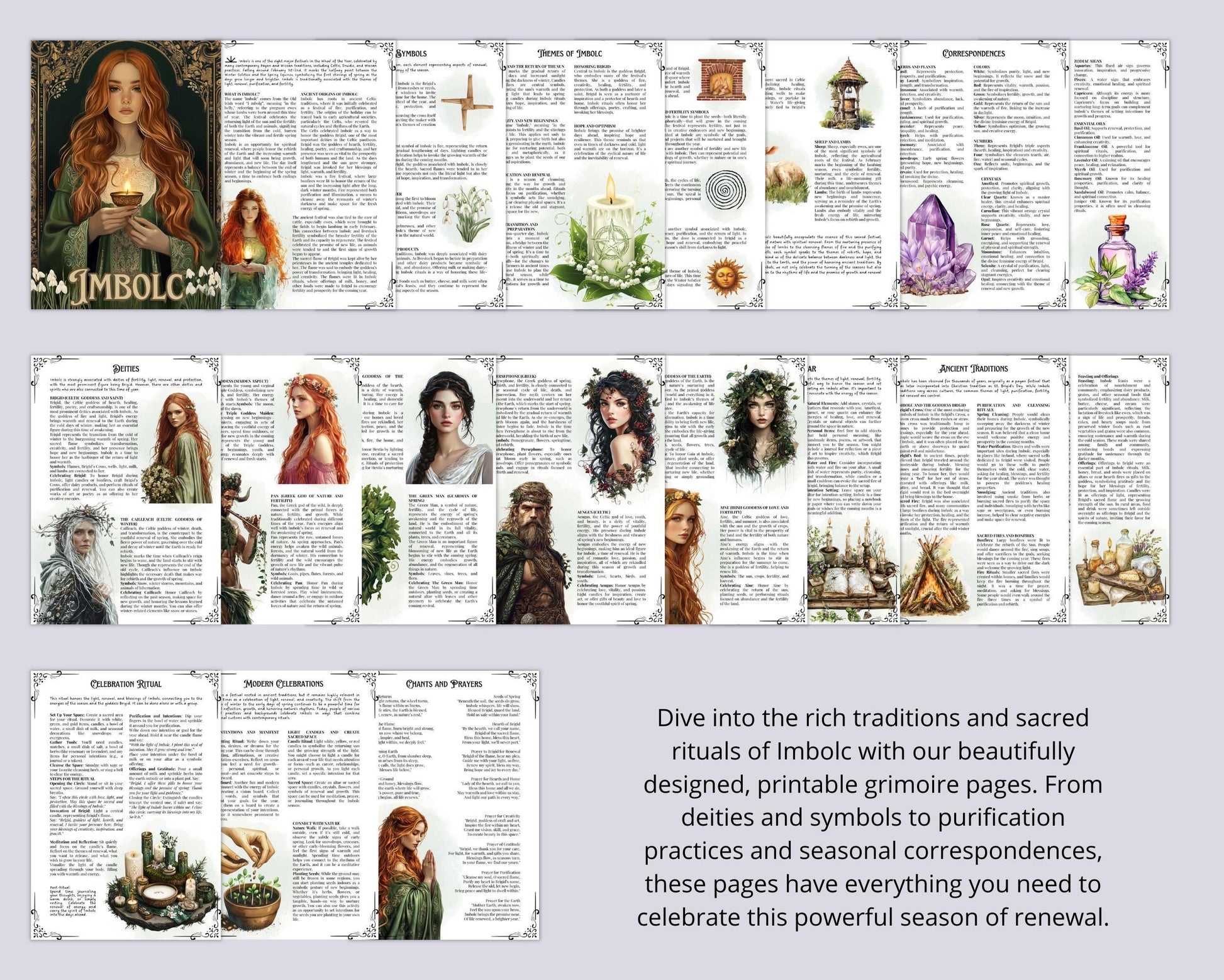 Imbolc. Beautiful pages for your Grimoire or Book Of Shadows. Printable. Imbolc Sabbat.