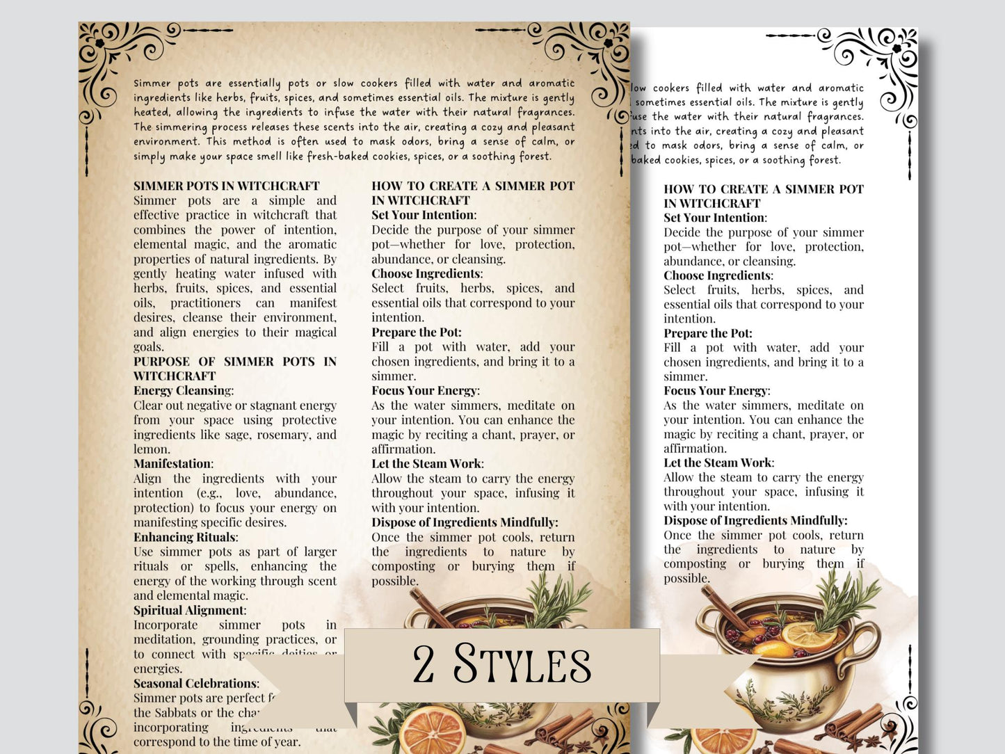Simmer Pot Recipes. 30 Magical Simmer Pots. Beautiful pages for your Grimoire or Book Of Shadows. Printable