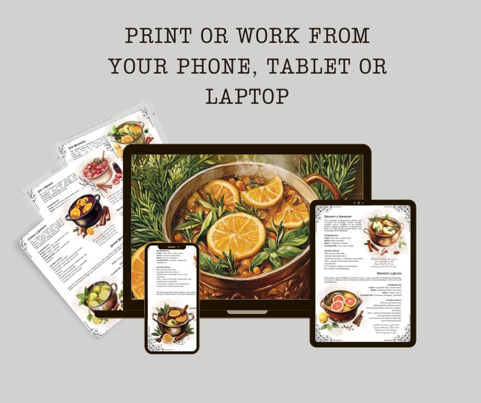 Simmer Pot Recipes. 30 Magical Simmer Pots. Beautiful pages for your Grimoire or Book Of Shadows. Printable