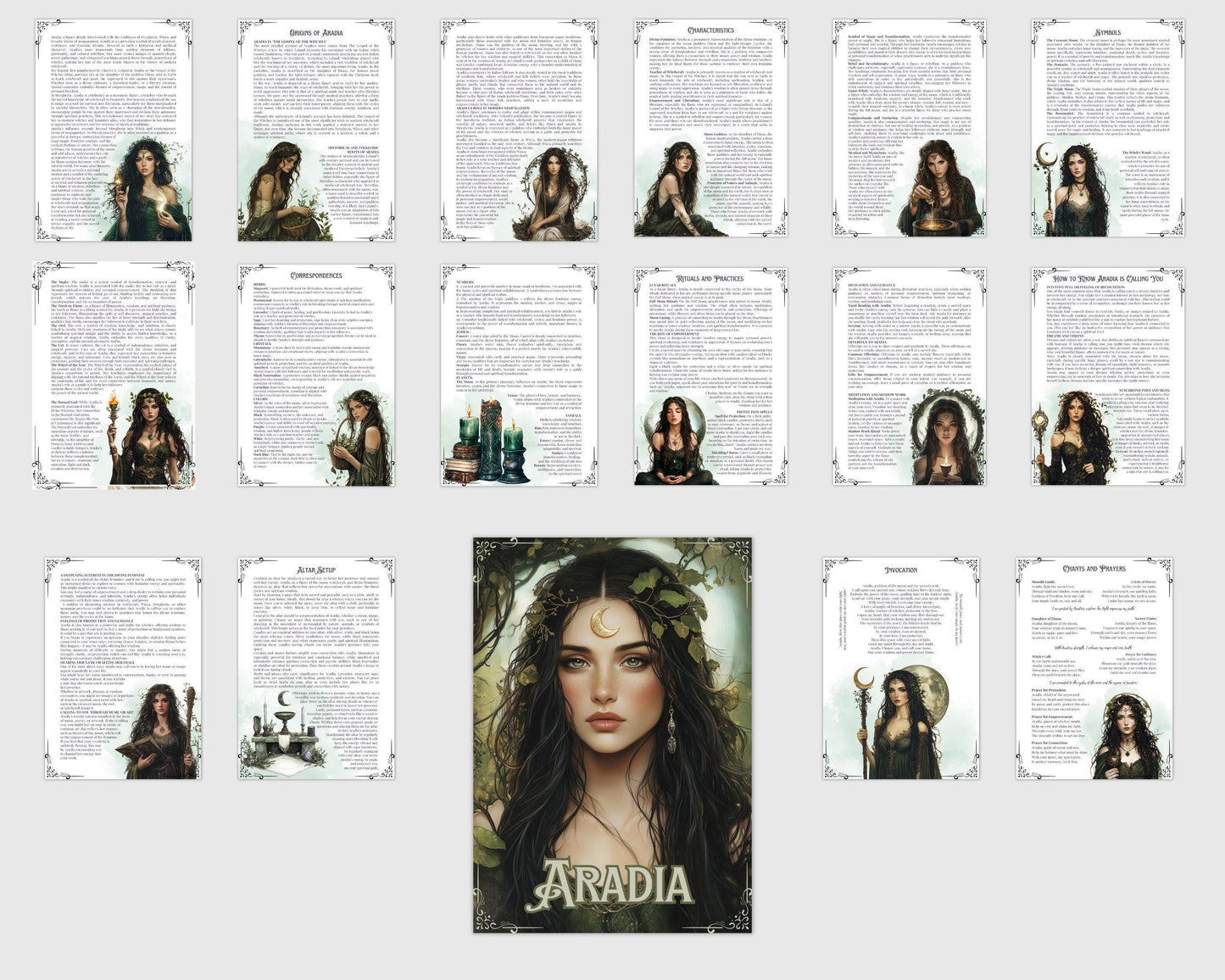 Aradia. Goddess of Freedom and Lunar Power. 17 Beautiful pages for your Grimoire or Book Of Shadows. Printable.