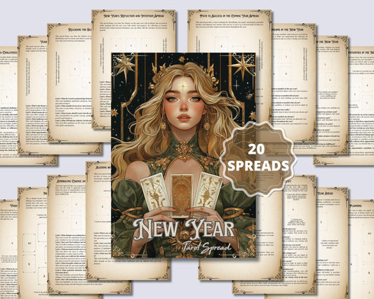 New Year Tarot Spreads Journal. 20 Tarot Spreads to guide your journey into the year ahead. Printable