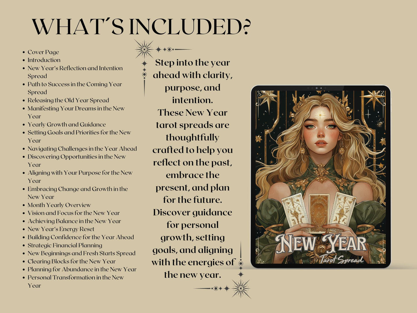 New Year Tarot Spreads Journal. 20 Tarot Spreads to guide your journey into the year ahead. Printable