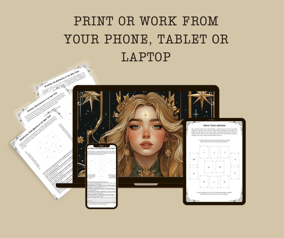 New Year Tarot Spreads Journal. 20 Tarot Spreads to guide your journey into the year ahead. Printable
