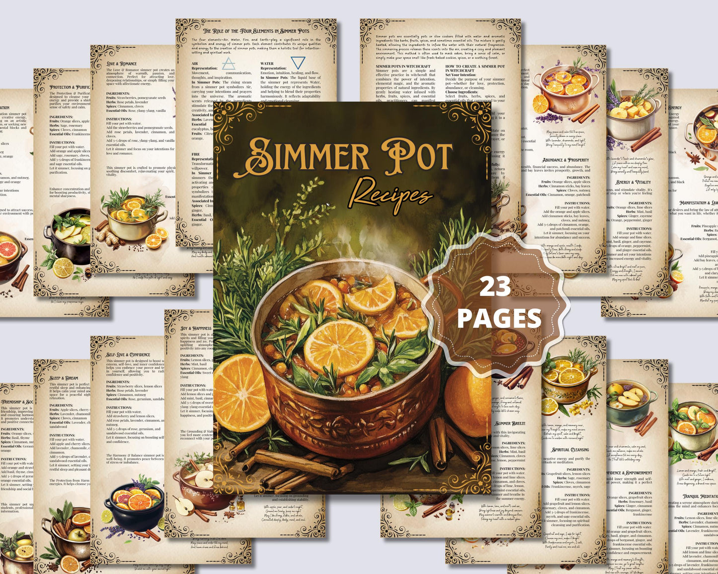 Simmer Pot Recipes. 30 Magical Simmer Pots. Beautiful pages for your Grimoire or Book Of Shadows. Printable
