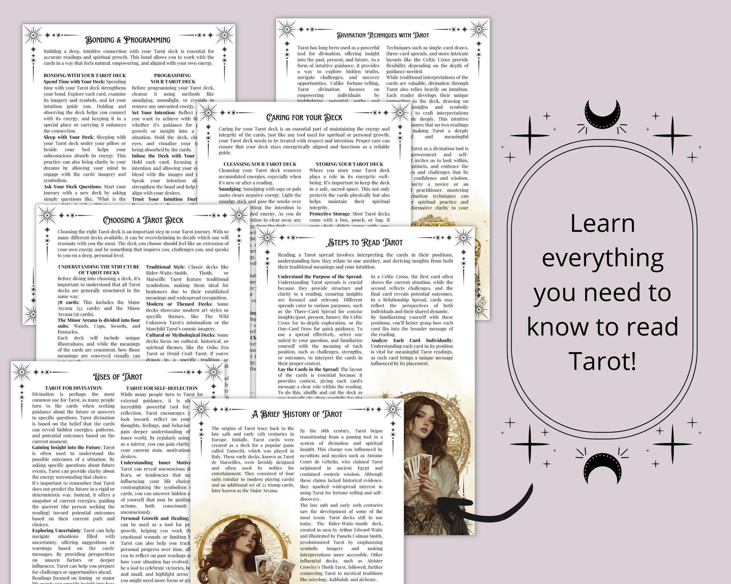 Tarot Beginner's Guide. Card Meanings, Spreads, Cheat Sheets, Journal pages & More! Printable Pages