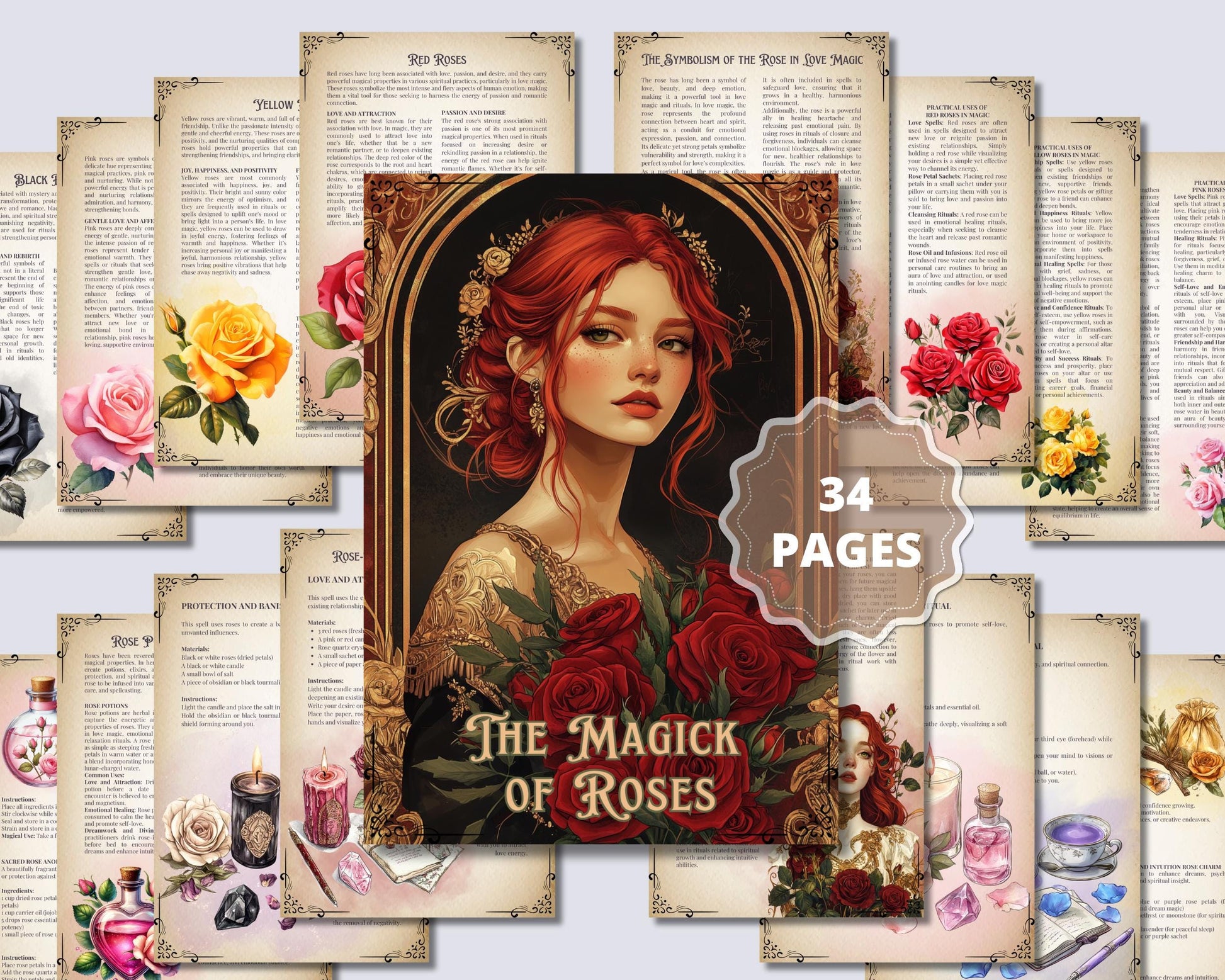The Magic Of Roses. Beautiful pages for your Grimoire or Book Of Shadows. Printable