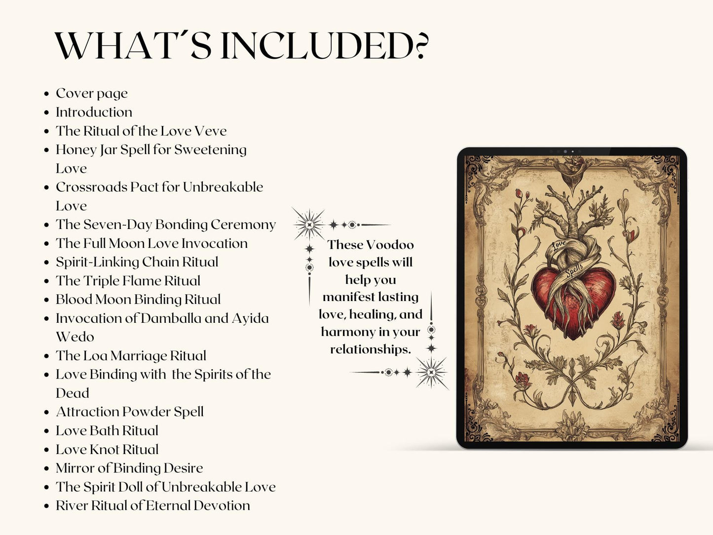 Ancient Voodoo Love Bindings. 17 Love Spells. Beautiful pages for your Grimoire or Book Of Shadows. Printable.