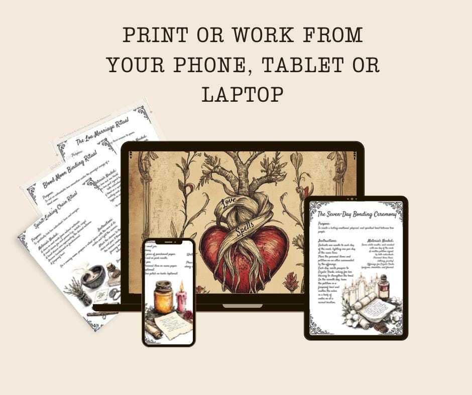 Ancient Voodoo Love Bindings. 17 Love Spells. Beautiful pages for your Grimoire or Book Of Shadows. Printable.