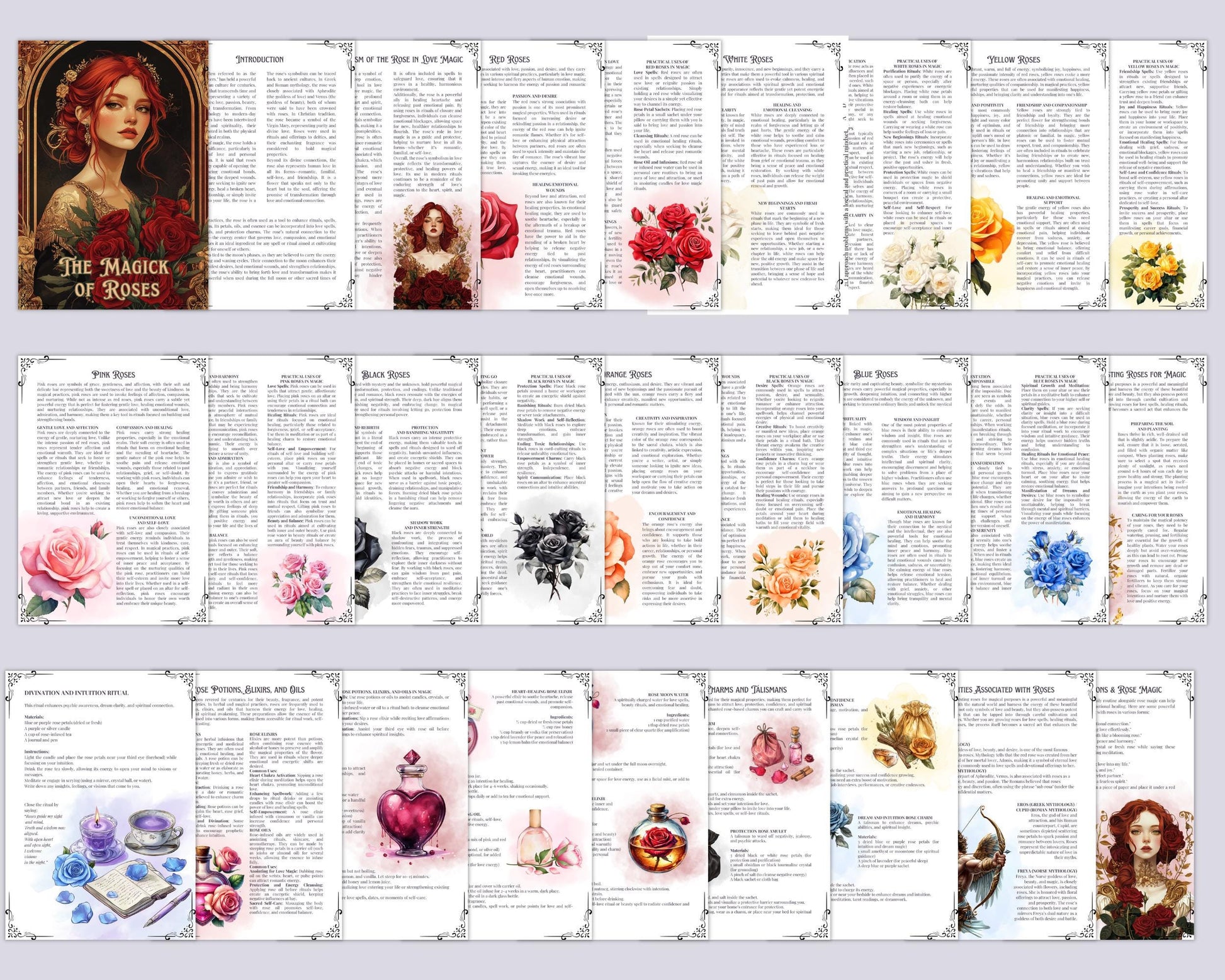 The Magic Of Roses. Beautiful pages for your Grimoire or Book Of Shadows. Printable