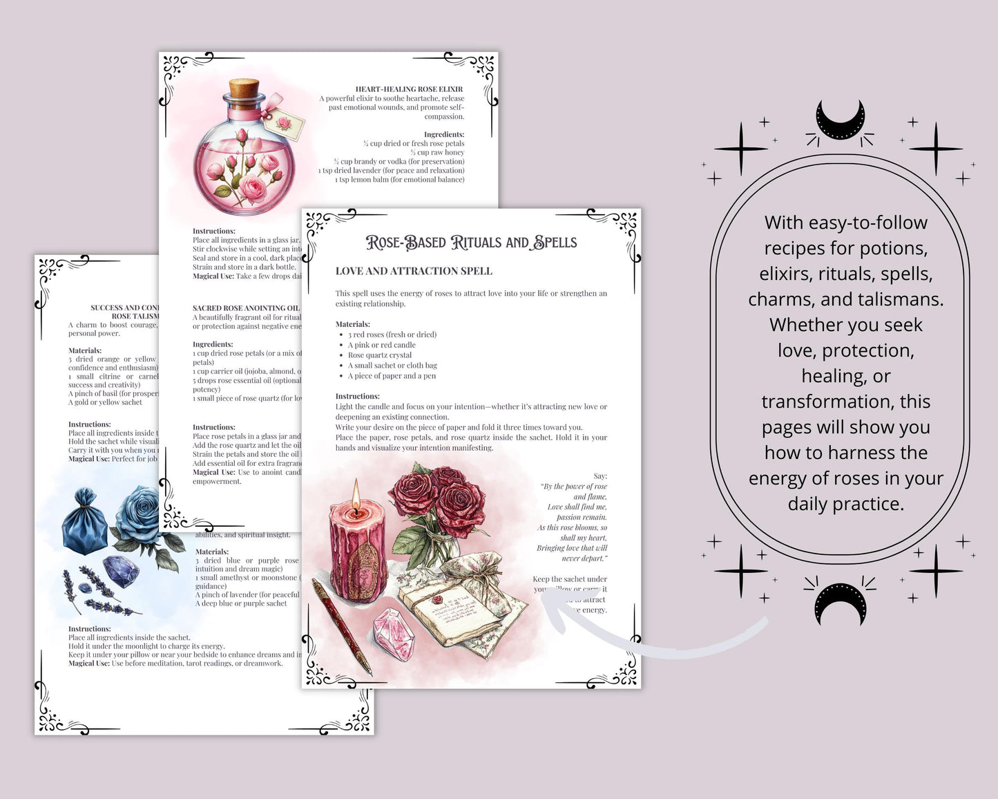 The Magic Of Roses. Beautiful pages for your Grimoire or Book Of Shadows. Printable