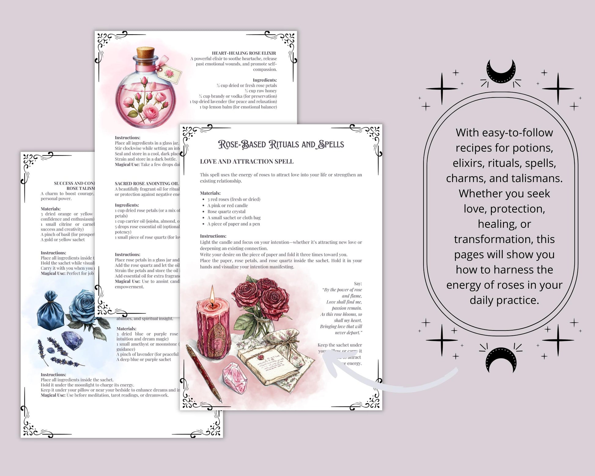 The Magic Of Roses. Beautiful pages for your Grimoire or Book Of Shadows. Printable