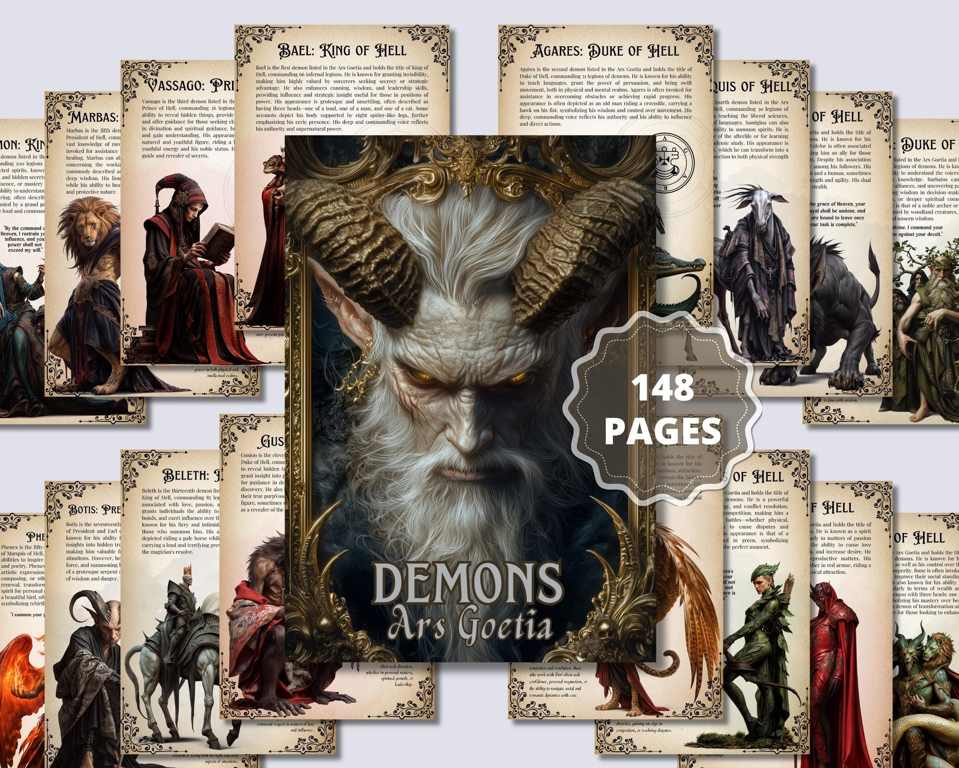 Ars Goetia Demons. 72 Demons. 148 pages. Grimoire Printable Pages. Demonology