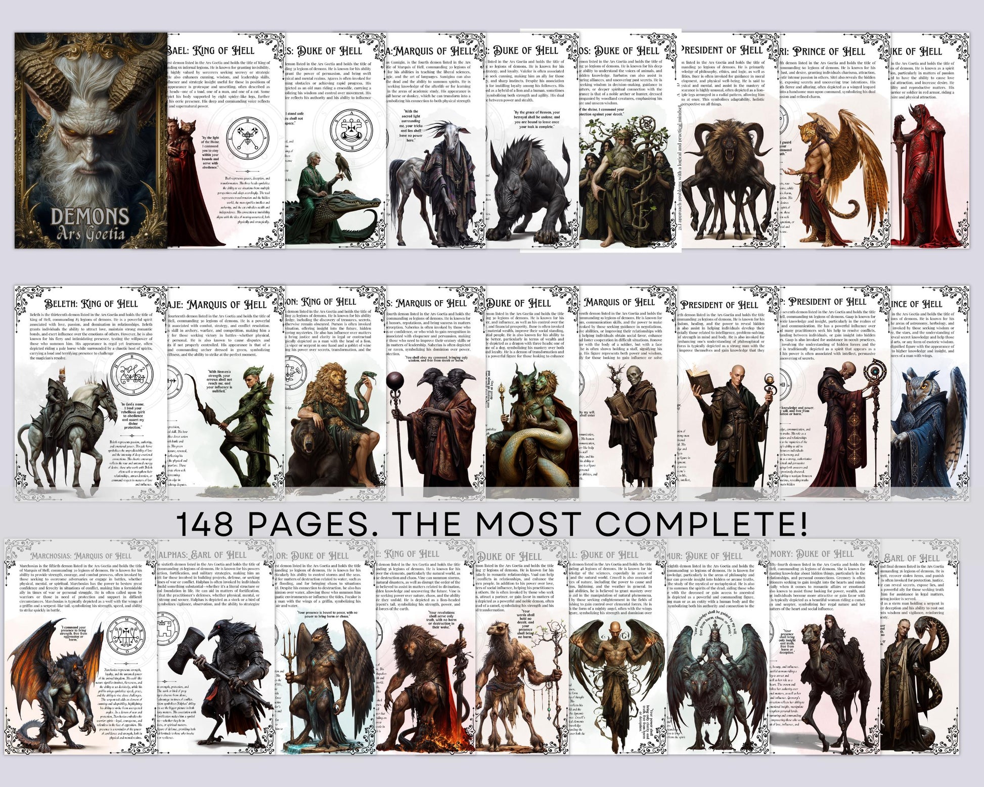 Ars Goetia Demons. 72 Demons. 148 pages. Grimoire Printable Pages. Demonology