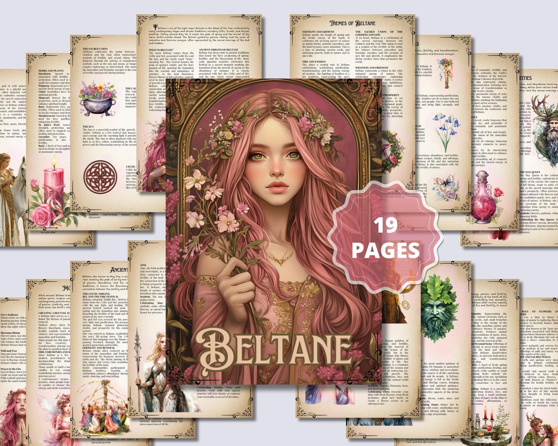 Beltane. Beautiful pages for your Grimoire or Book Of Shadows. Printable. Beltane Sabbat.