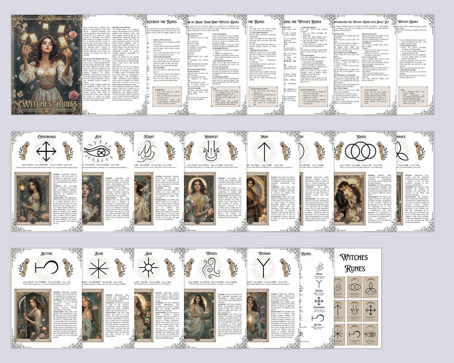 Witches Rune Bundle. Printable Grimoire Pages & Rune Magic Cards. Gorgeous, ready-to-print pages for your Grimoire or Book of Shadows.